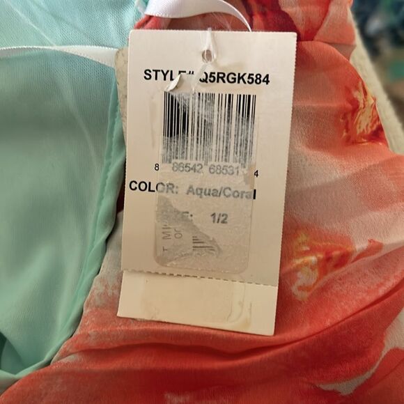B. Darlin Long Maxi Pleated Dress, Aqua/Coral, Size 1/2, NWT - Picture 7 of 12